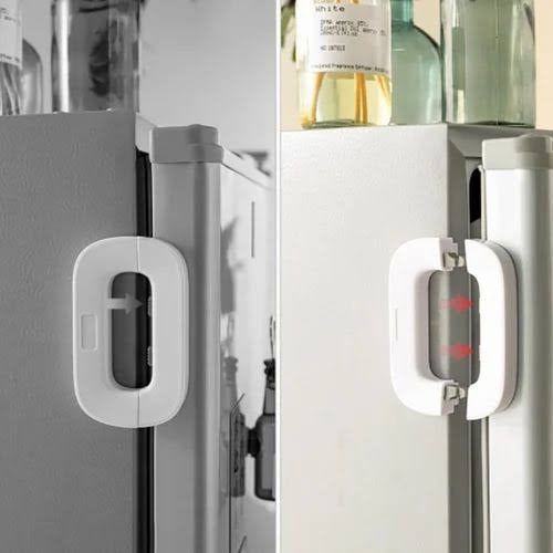 Fridge Lock with Key 2 Pcs Stainless Steel Double Door Fridge Locker Clip | Refrigerator Door Lock with Key | Child Safety Fridge Lock for Kids | Strong Adhesive & Durable