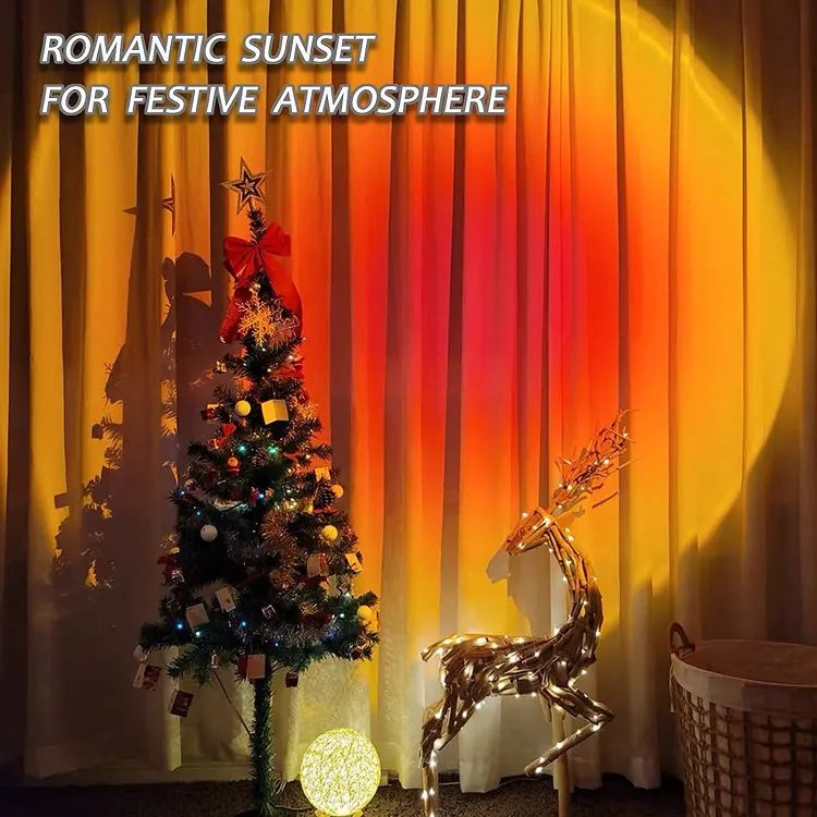 Remote Control RGB Sunset Lamp Projector | 16-Color Changing LED Sunset Projection Light | USB Mood & Ambient Lamp for Photoshoot, Room Decor & Mobile Photography