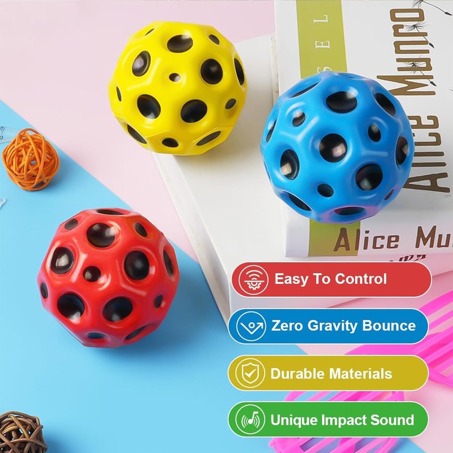 Pack of 1 Moon Ball | High Bounce Rubber Bouncy Ball for Kids & Adults | Fun Indoor Outdoor Toy Ball | Lightweight Stress Relief & Sports Activity Ball – Random Color