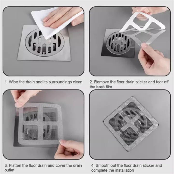 10 Pcs Shower Drain Hair Catcher Mesh Stickers | Disposable Anti-Clogging Drain Filter Net | Adhesive Floor Drain Protector for Bathroom, Kitchen & Sink