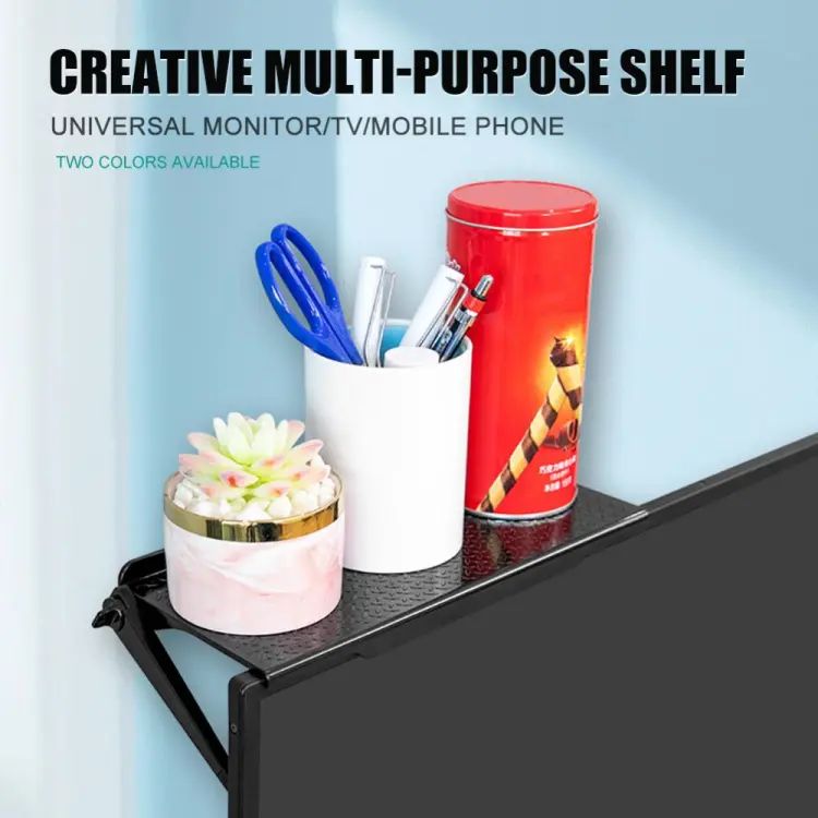 Adjustable TV & Monitor Top Shelf Organizer | Clip-On Screen Shelf for Storage, Décor & Accessories | Space-Saving Desktop Bracket for Home & Office