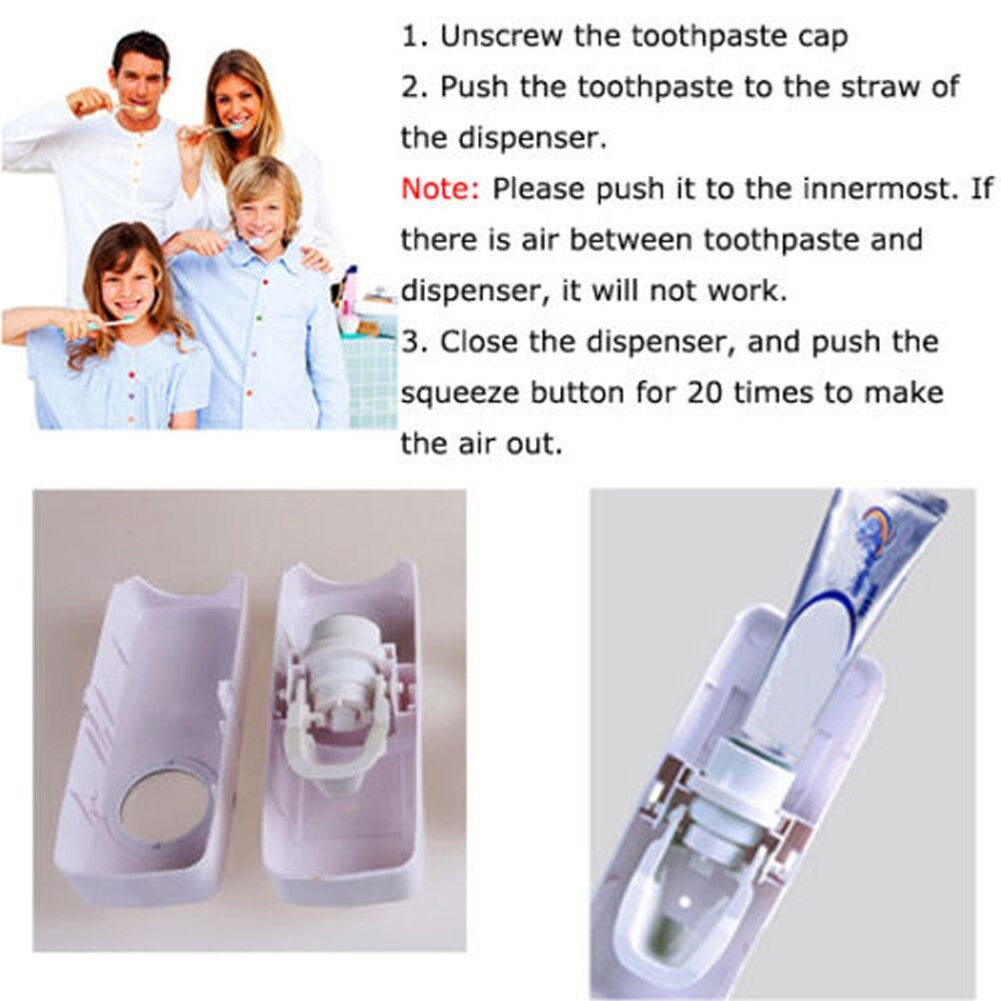 Automatic Toothpaste Dispenser with Wall Mounted 5-Brush Holder Set | Hands-Free Toothpaste Pump & Family Toothbrush Organizer for Bathroom Storage