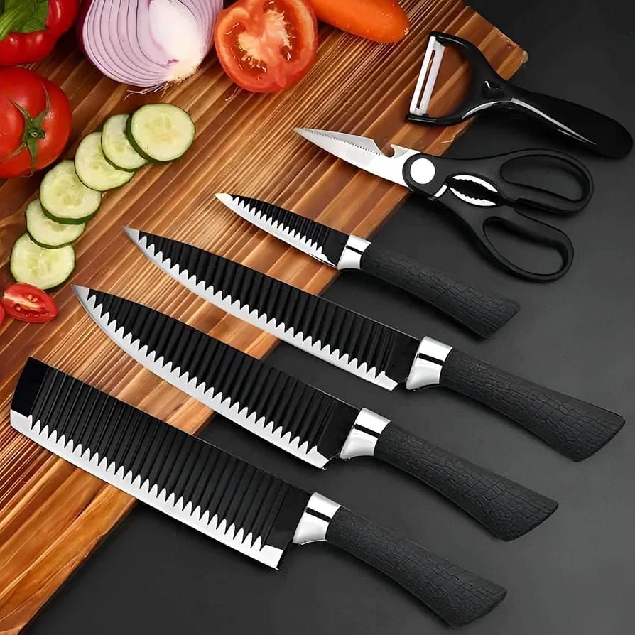 6-Piece Kitchen Knife Set with Peeler & Scissors | Professional Stainless Steel Chef Knives with Non-Stick Coating | Multi-Purpose Cooking Knife Set for Slicing, Chopping & Food Prep