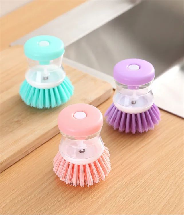 Liquid Soap Dispensing Dishwashing Brush | Self-Dispensing Kitchen Scrub Brush | Pot & Pan Cleaning Brush with Durable Bristles for Sink and Utensils