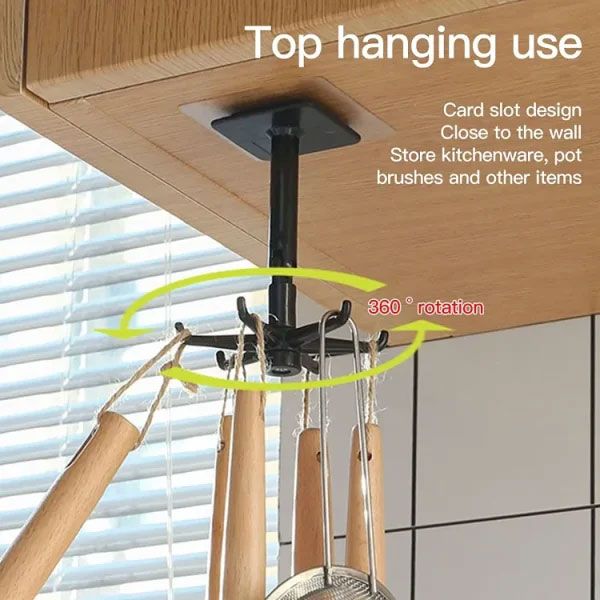 360° Rotating Adhesive Hook Rack | Wall Mounted Kitchen Utensil & Spoon Holder | Punch-Free Multipurpose Hook Stand | Self-Adhesive Space Saving Hanger for Bathroom, Bedroom & Storage Organization