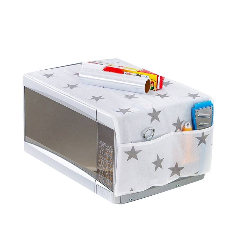 Waterproof Microwave Oven Cover with Storage Pockets | Dustproof Washable Kitchen Appliance Protector | Heat-Resistant Decorative Microwave Dust Cover with Double Side Organizer Pockets