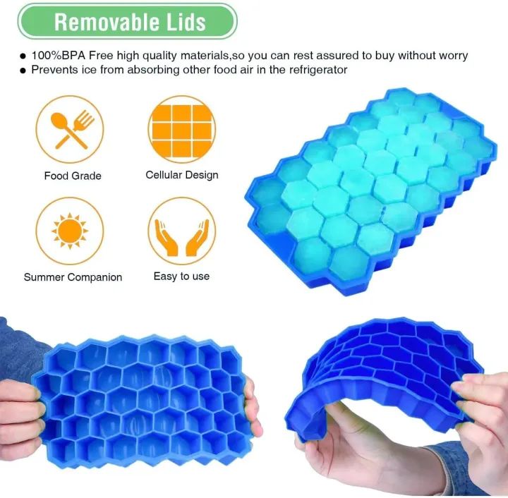 Silicone Honeycomb 37-Cavity Ice Cube Tray | Flexible Reusable Ice Mold for Freezer, Chocolate & Candy Making | Easy Release Hexagon Ice Cube Maker for Drinks, Desserts & Kitchen Use | Random Color