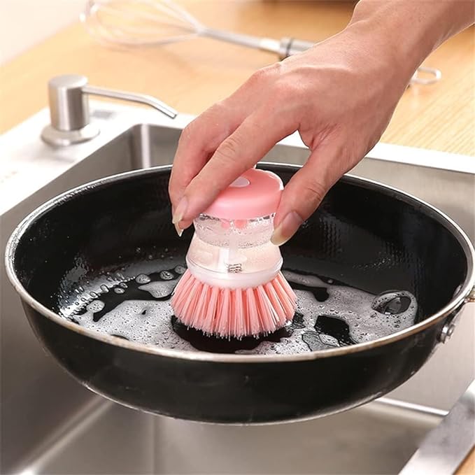 Liquid Soap Dispensing Dishwashing Brush | Self-Dispensing Kitchen Scrub Brush | Pot & Pan Cleaning Brush with Durable Bristles for Sink and Utensils