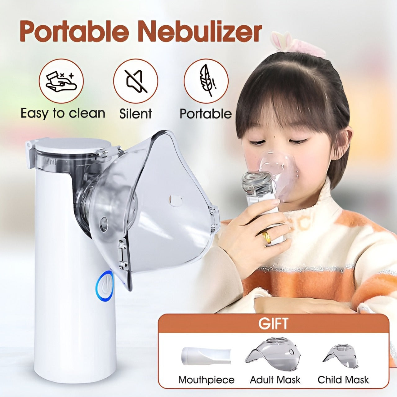 Portable Mesh Nebulizer Machine with Mask for Kids and Adults | Handheld Ultrasonic Inhaler Nebulizer | Compact Silent Home & Travel Nebulizer Device | USB Rechargeable Mini Nebulizer for Easy Breathing