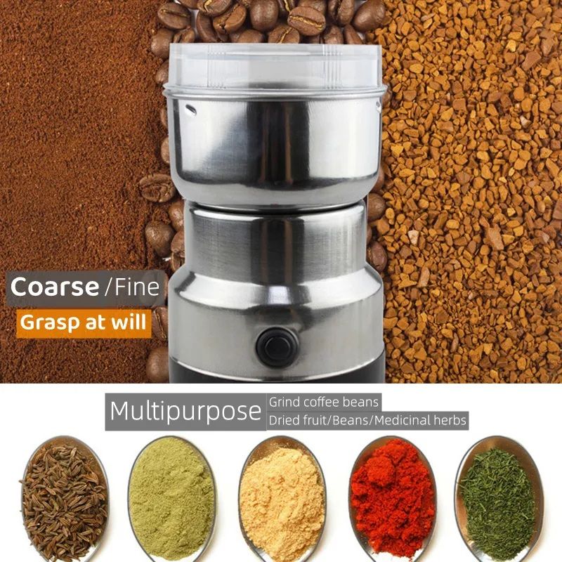 Mini Electric Coffee & Spice Grinder Machine | Stainless Steel Coffee Bean & Masala Grinder | Portable Kitchen Grinder Machine for Dry Nuts, Seeds & Spices – High Quality 330W Appliance