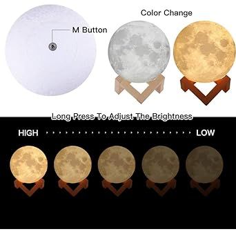 16-Color LED Moon Lamp 12cm – USB Rechargeable 3D Moon Night Light with Stand & Remote | Touch Sensor Bedside Lamp for Bedroom & Home Décor