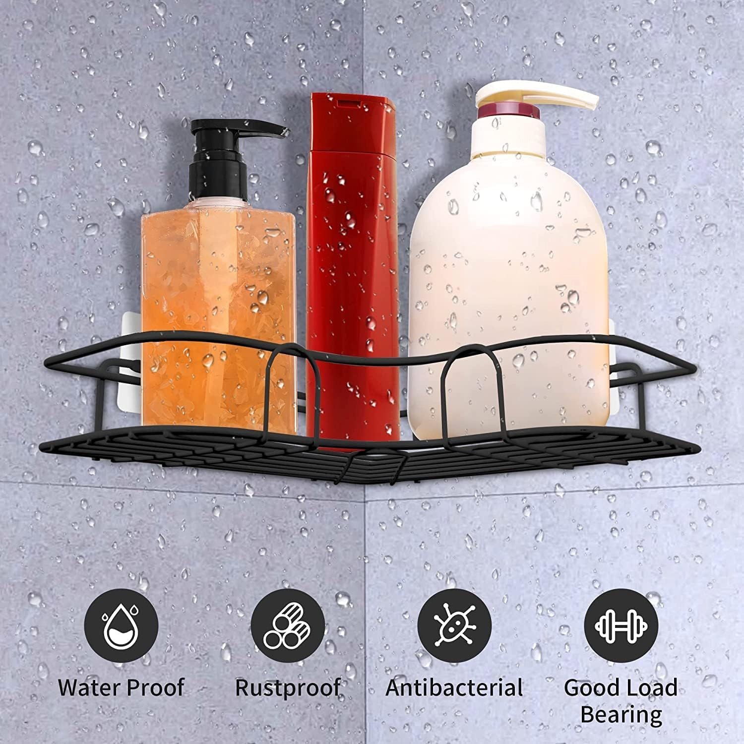 Bathroom & Kitchen Wall-Mounted Corner Shelf | Heavy-Duty Iron Shower Storage Rack | Multipurpose Wall Hanging Organizer for Shampoo, Spices & Accessories | Space-Saving Waterproof Corner Shelf