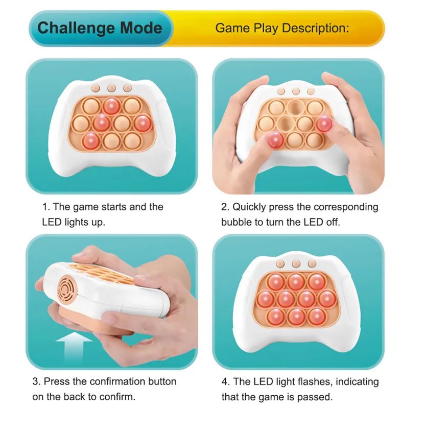 Quick Push Pop It Electronic Game | Light Up Bubble Pop Fidget Toy | Handheld Reaction & Speed Push Game for Kids & Adults