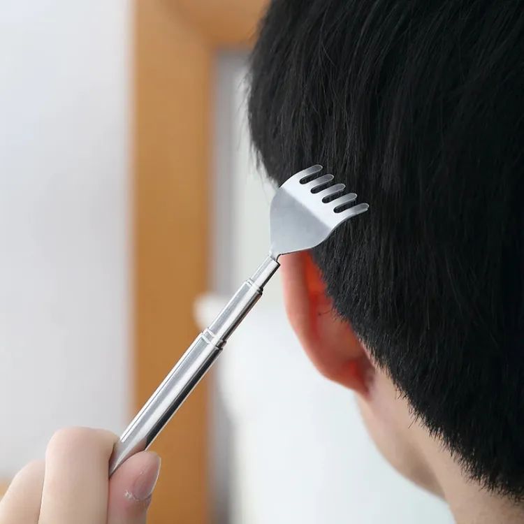 Telescopic Stainless Steel Back Scratcher | Extendable Back Massager Stick with Claw | Adjustable Retractable Itch Relief Tool for Men & Women | Portable Pocket Back Scratcher