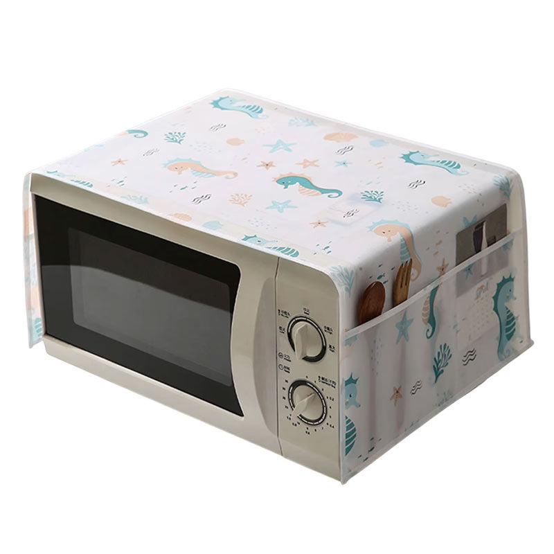 Waterproof Microwave Oven Cover with Storage Pockets | Dustproof Washable Kitchen Appliance Protector | Heat-Resistant Decorative Microwave Dust Cover with Double Side Organizer Pockets