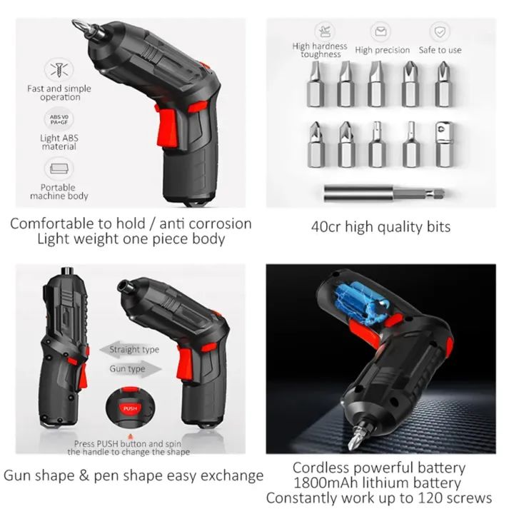 Portable Cordless Electric Screwdriver 47-in-1 Set – Rechargeable USB Power Screwdriver with LED Light | Rotating Straight & Gun Type Design for Home, Office & DIY Repairs