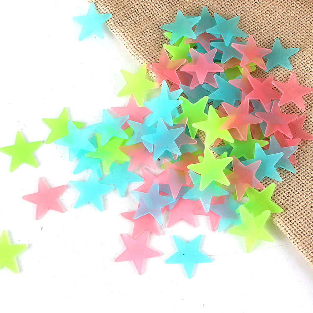 Pack of 100 Glow in the Dark 3D Stars | Luminous Fluorescent Wall Stickers for Kids Room, Bedroom Ceiling & Nursery Decoration