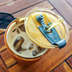 Glass Tumbler Mug with Lid & Straw | Reusable Ribbed Glass Drinking Cup with Protective Sleeve | Iced Coffee & Juice Glass Cup (450 ml)