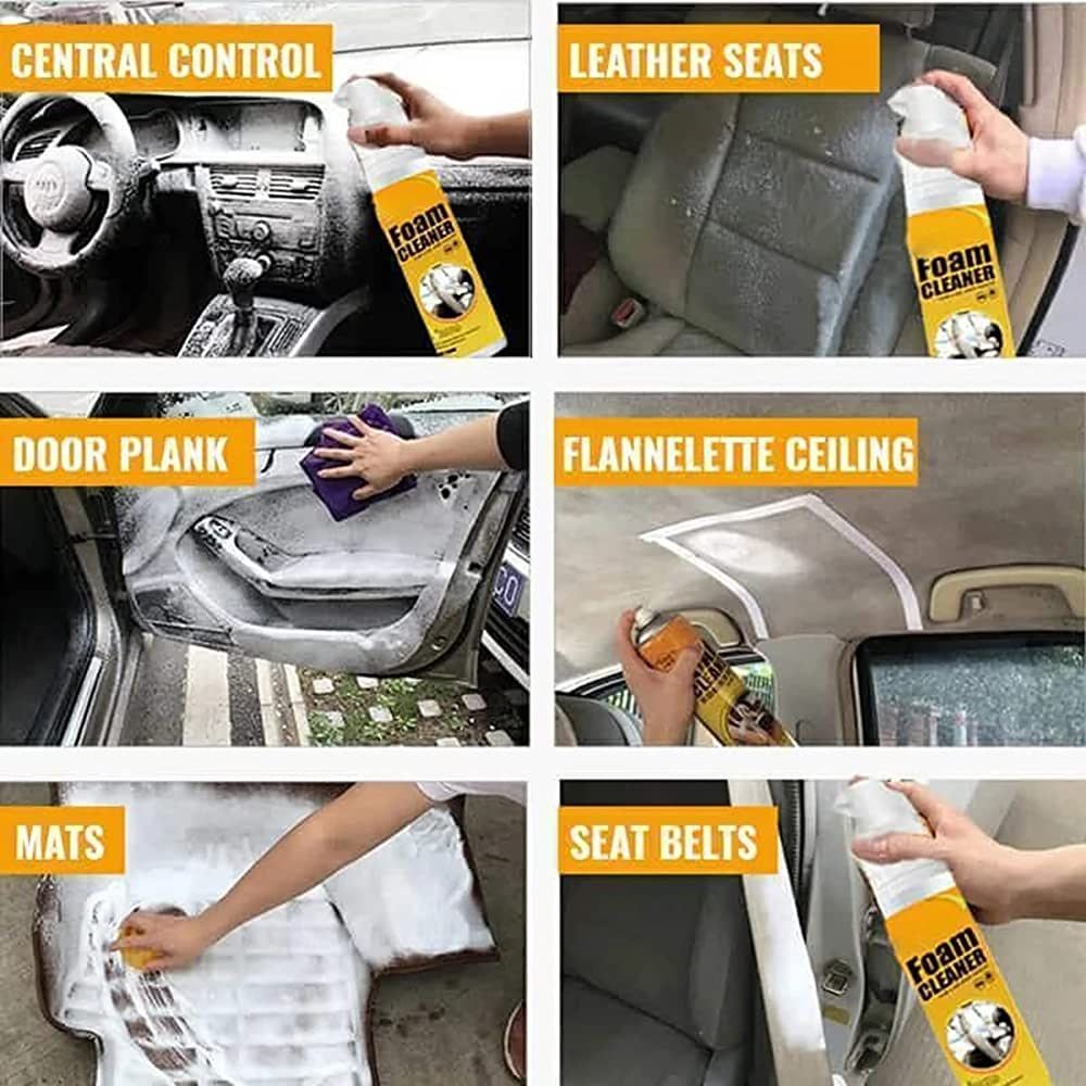 Multi-Purpose Foam Cleaner Spray 650ml | Car Seat, Sofa, Carpet & Fabric Cleaning Foam | Leather & Upholstery Interior Cleaner for Home and Auto Use