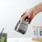 Glass Tumbler Mug with Lid & Straw | Reusable Ribbed Glass Drinking Cup with Protective Sleeve | Iced Coffee & Juice Glass Cup (450 ml)