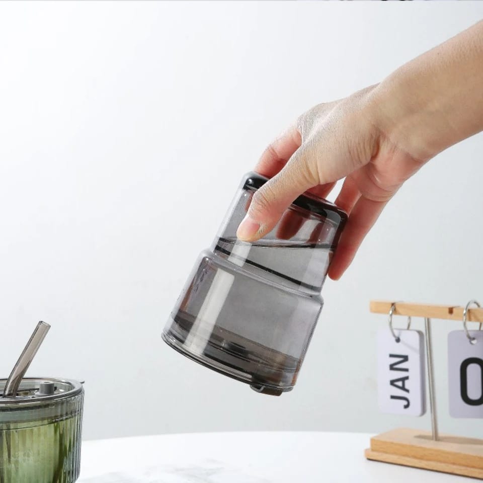 Glass Tumbler Mug with Lid & Straw | Reusable Ribbed Glass Drinking Cup with Protective Sleeve | Iced Coffee & Juice Glass Cup (450 ml)