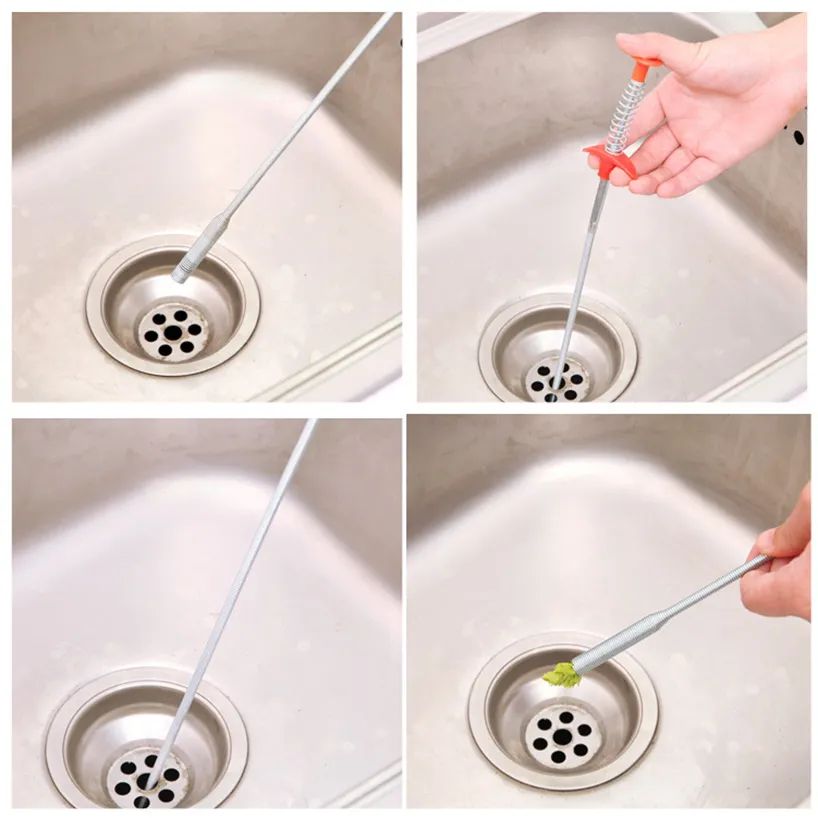Drain Clog Remover Tool | Drain Cleaner Wire & Snake Stick | Spring Pipe Dredging Tool for Kitchen Sink, Bathroom & Hair Clog Cleaning (60cm)