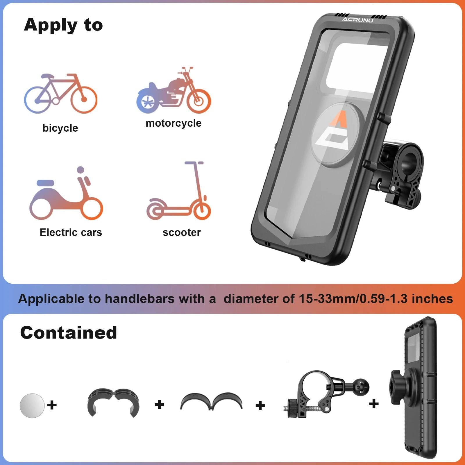 360° Motorcycle & Bike Phone Holder | Adjustable Handlebar Mount with Touch Screen Waterproof Case | Shockproof Mobile Bracket for Cycling, Scooter & Riding