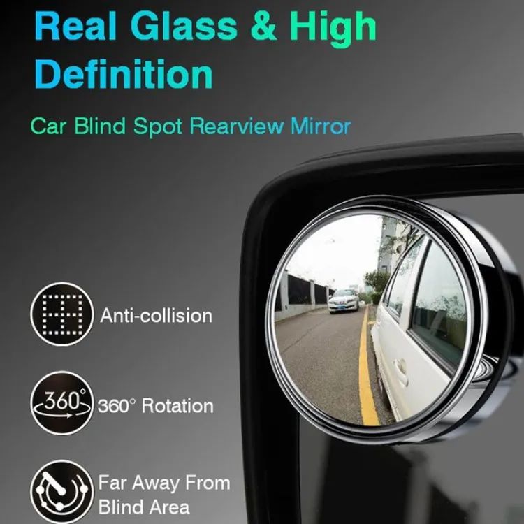 2 Pcs Car Blind Spot Mirror | 360° Adjustable Round Convex Rear View Mirror | Wide-Angle Stick-On Side Mirror Lens | Universal Anti-Collision Safety Mirror Accessory for Cars & SUVs