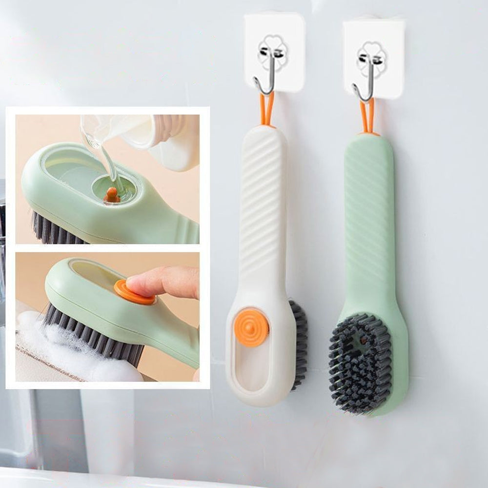 Multifunctional Cleaning Brush with Soap Dispenser | Long Handle Shoe & Dishwashing Brush with Liquid Tank | Refillable Scrub Brush for Bathroom, Kitchen & Household Use