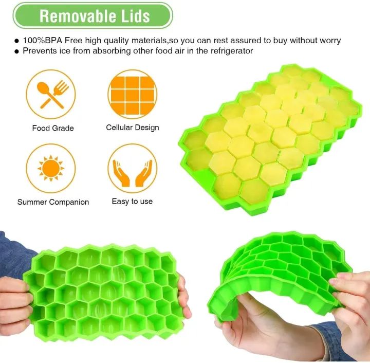 Silicone Honeycomb 37-Cavity Ice Cube Tray | Flexible Reusable Ice Mold for Freezer, Chocolate & Candy Making | Easy Release Hexagon Ice Cube Maker for Drinks, Desserts & Kitchen Use | Random Color