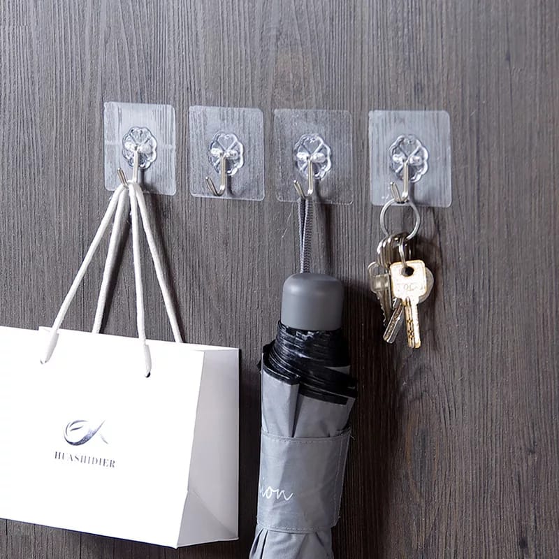 10 Pcs Adhesive Wall Hooks | Heavy Duty Transparent Sticky Hooks for Wall, Ceiling, Door, Bathroom & Kitchen | Waterproof & Oilproof No-Drill Reusable Self-Adhesive Wall Hangers