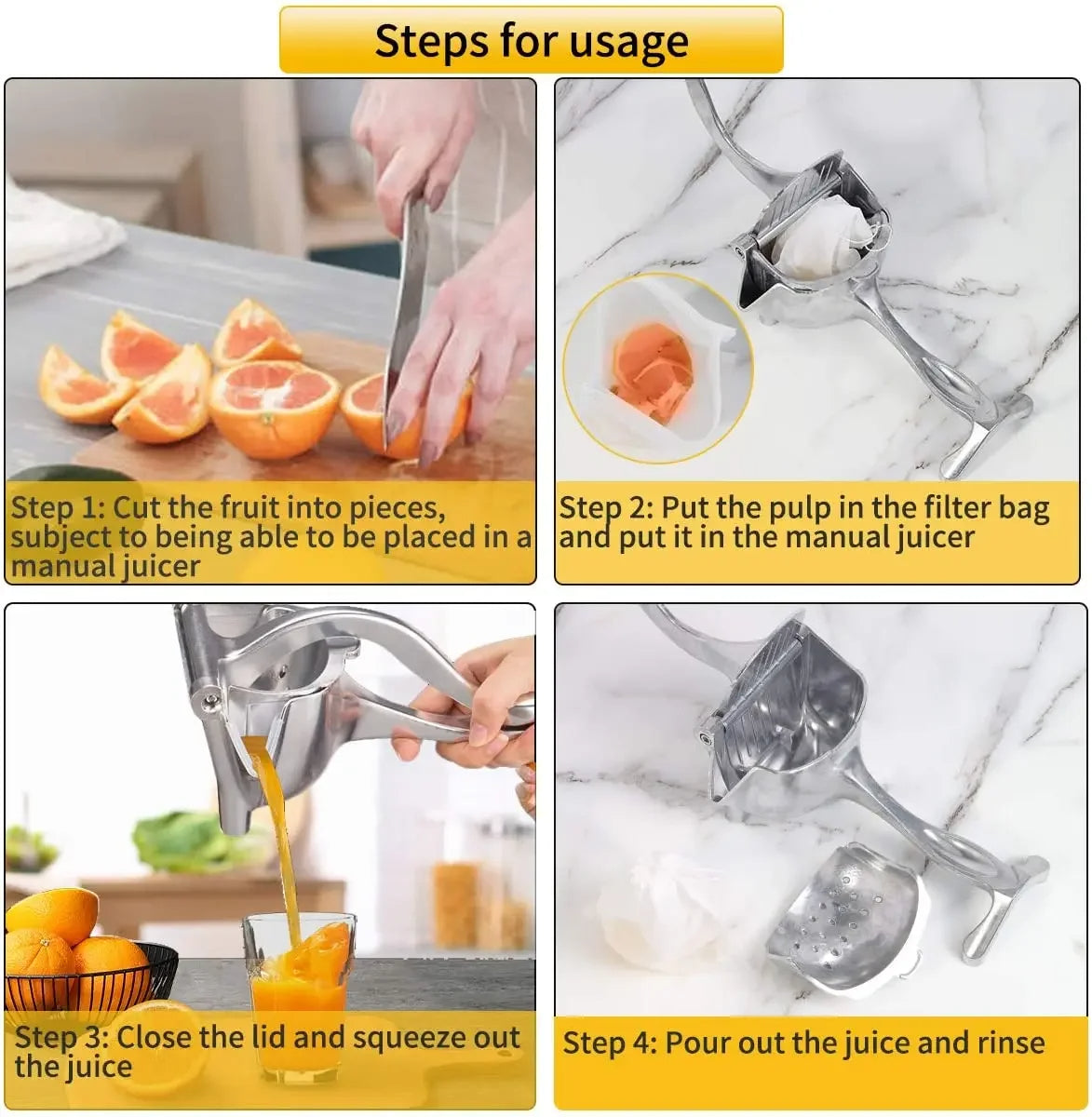 Manual Fruit Juicer – Heavy Duty Hand Press Citrus Squeezer for Orange, Lemon & Lime | Metal Manual Juice Extractor for Home & Kitchen