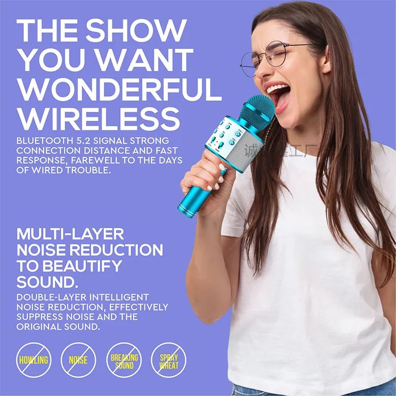 WS-858 Wireless Bluetooth Karaoke Microphone | 3-in-1 Portable Mic, Speaker & Recorder | Rechargeable Handheld Singing Mic for Kids & Adults, Home Parties & Outdoor Fun