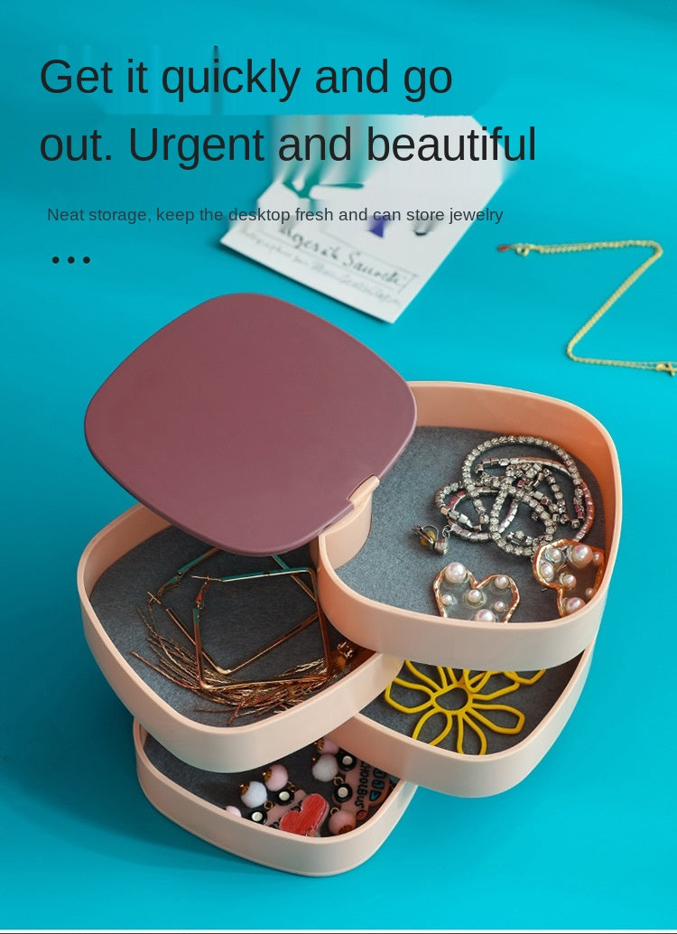 4-Layer 360° Rotating Jewelry Organizer Box with Mirror | Multi-Layer Portable Jewelry Storage Case for Rings, Earrings, Bracelets & Necklaces – Travel Vanity Box