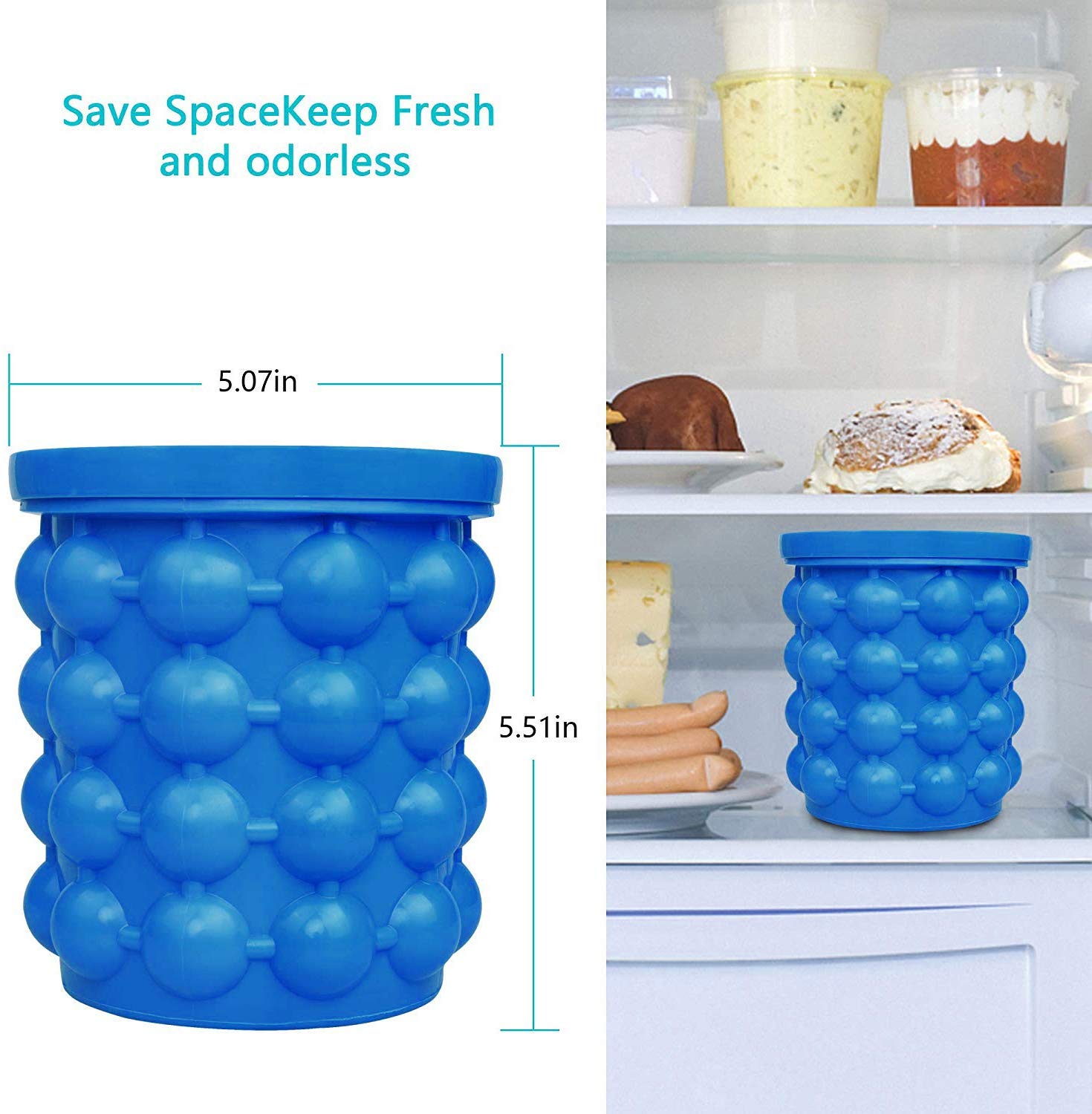 2-in-1 Silicone Ice Cube Maker & Ice Bucket | Portable Round Ice Tray Mold for Frozen Drinks, Whiskey & Cocktails | Space-Saving Ice Storage Container for Home & Party