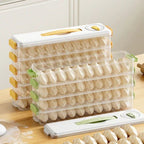 3-Layer Dumpling Storage Box | Stackable Freezer Organizer Container with Lid | Plastic Kitchen Food Keeper for Frozen Dumplings, Momos & Snacks