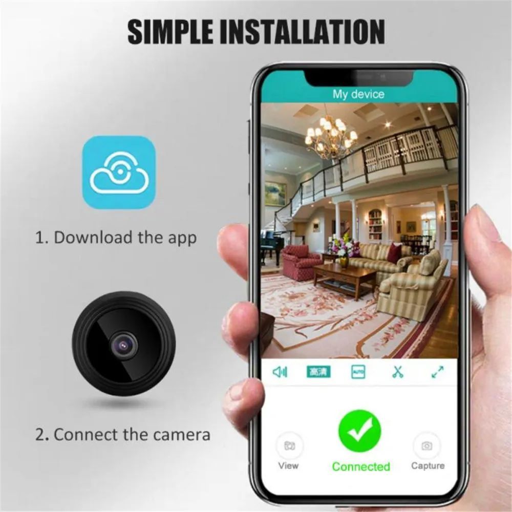 Mini WiFi Smart Security Camera 1080P HD | Night Vision Motion Detection | Wireless Indoor Home Surveillance Camera | Portable Baby & Pet Monitor Cam