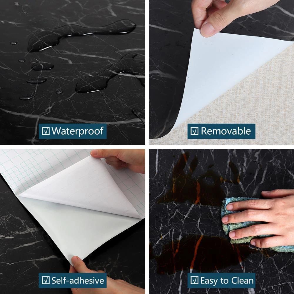 Self Adhesive Black Marble Sheet 60cm x 2m | Waterproof & Heat Resistant Kitchen Countertop Sticker | Peel and Stick Marble Wallpaper for Furniture, Walls & DIY Renovation
