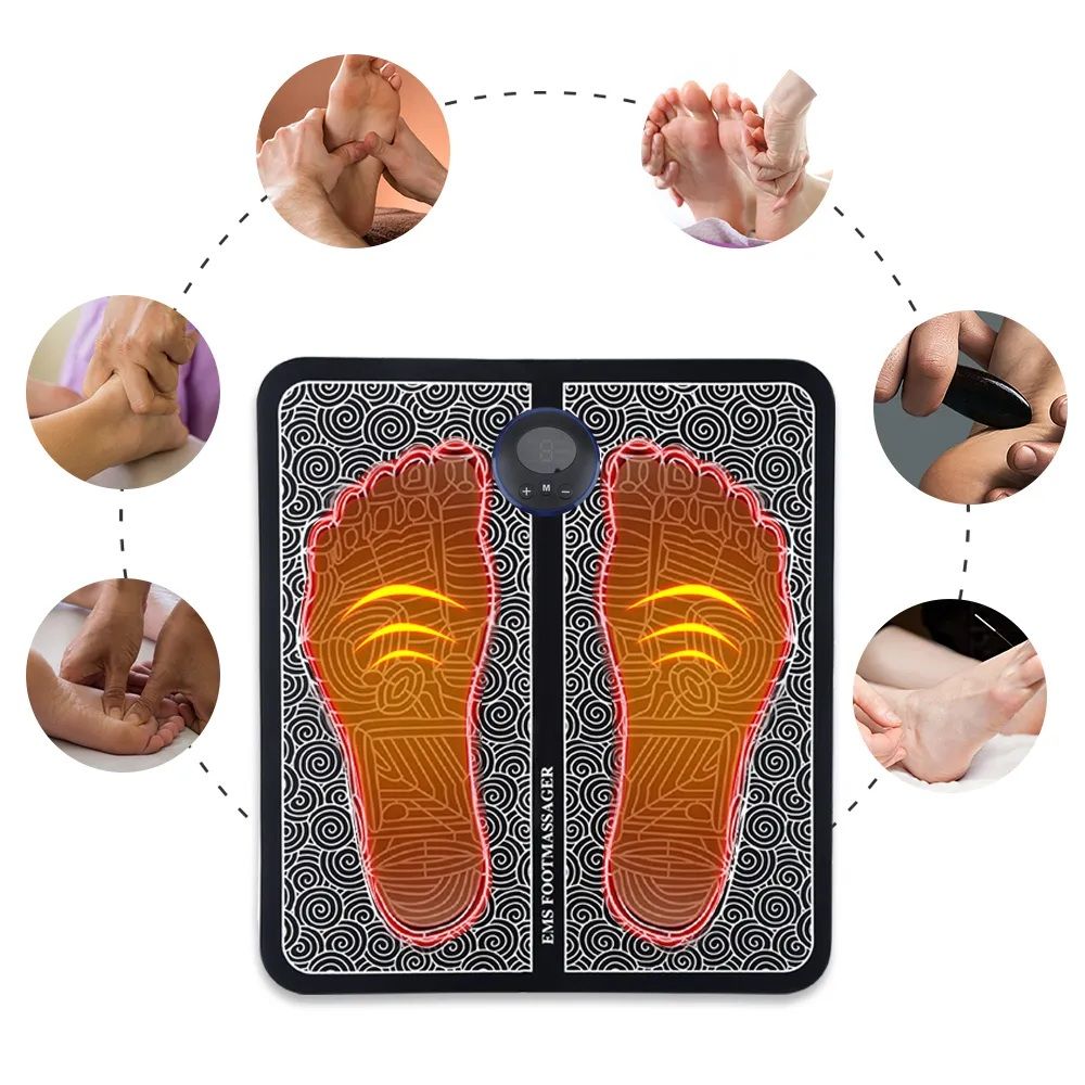EMS Foot Massager Mat – Electric Foot Stimulation Pad with Multiple Modes | Rechargeable, Portable Foot Relaxation Mat for Home & Office Use