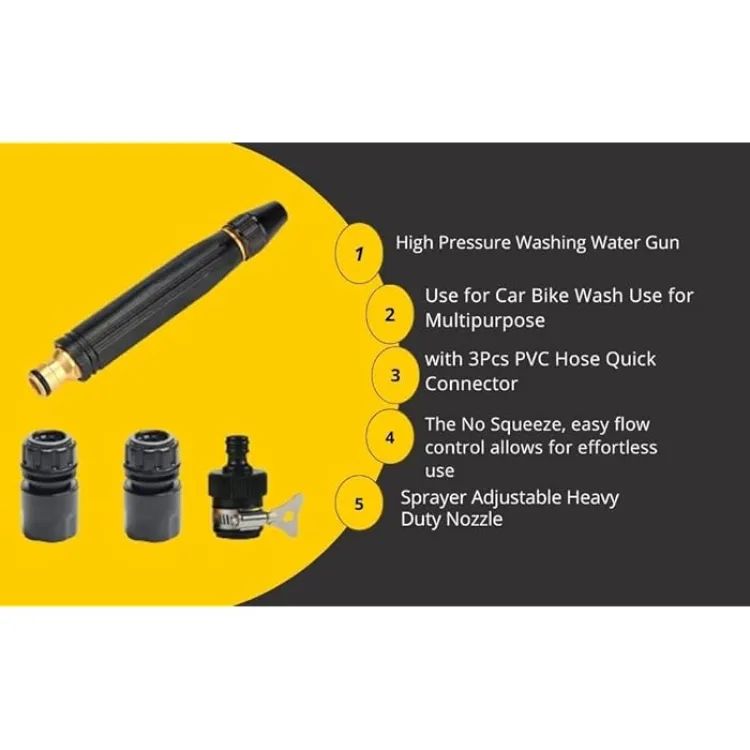 Portable High Pressure Water Spray Gun with Adjustable Nozzle | Car Wash Water Gun & Garden Hose Sprayer | Multipurpose Cleaning Tool with Quick Connector Kit