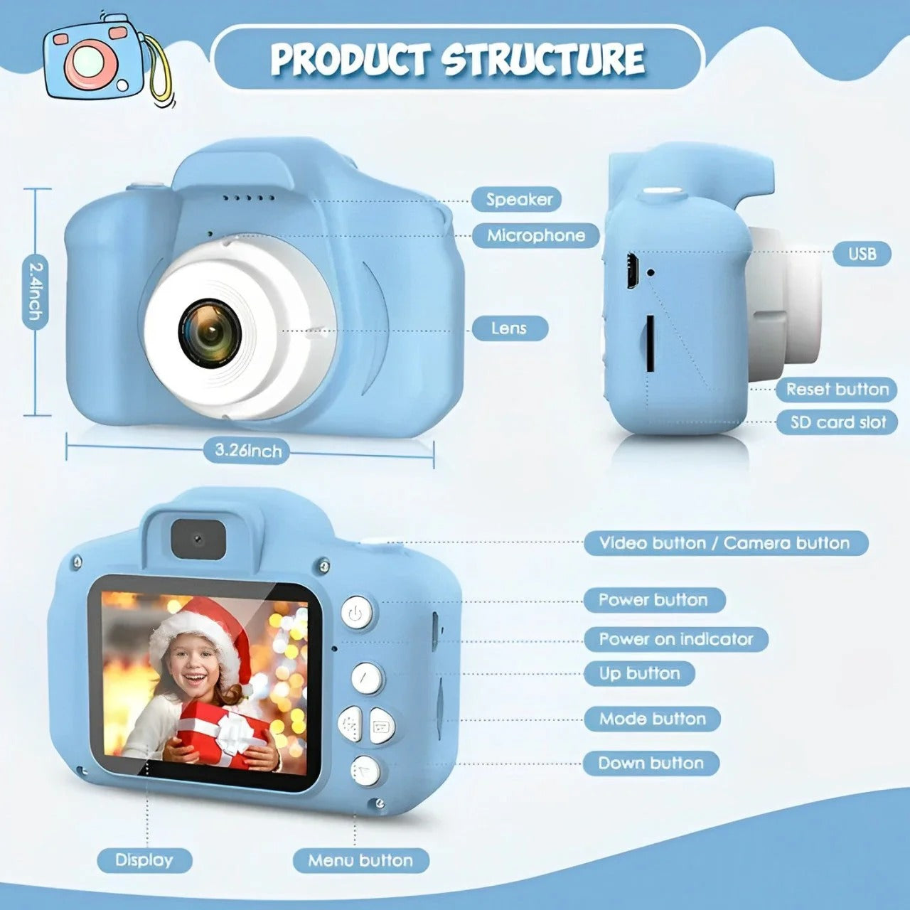 Kids Digital Camera 1080P HD | Rechargeable Mini Photography Toy with Dual Lens & 2" Screen | Children Video & Selfie Camera Gift for Boys & Girls Ages 3–12