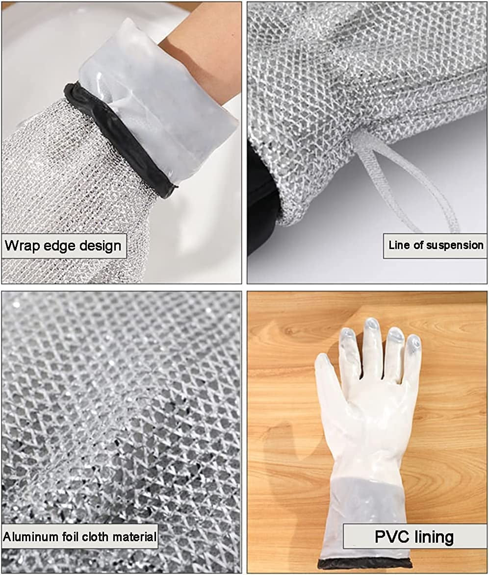 Steel Wire Dishwashing Gloves | Waterproof & Heat Resistant Kitchen Cleaning Gloves | Reusable Anti-Slip Scrubbing Mitts for Pots, Pans & Household Use (1Pc)