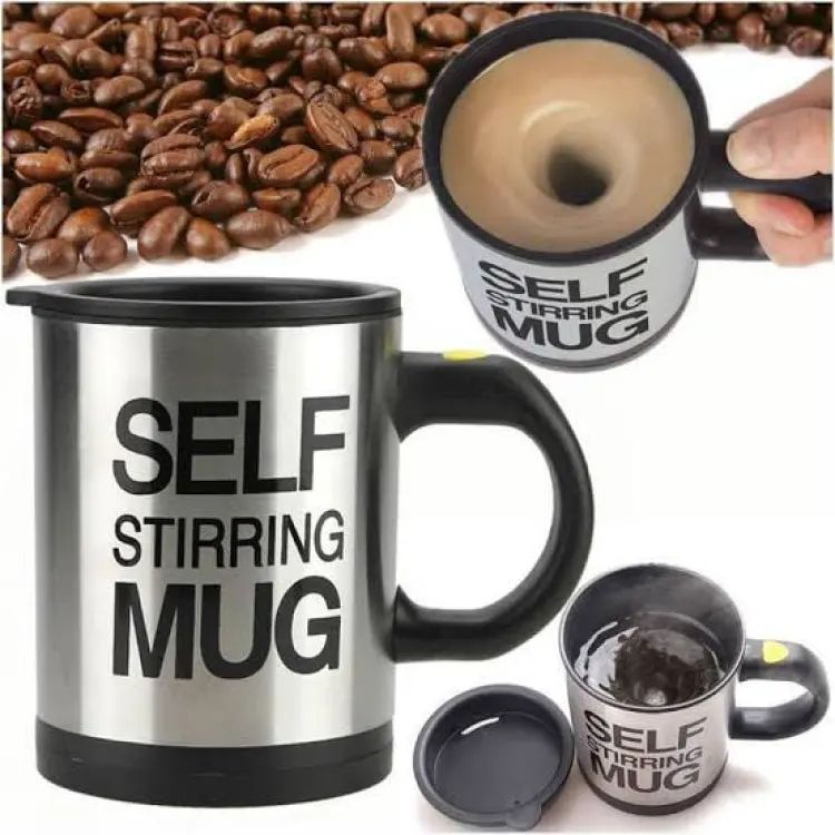 Self-Stirring Mug | Automatic Electric Mixing Coffee Cup with Lid | Stainless Steel Battery-Operated Travel Mug for Coffee, Tea & Milk | Easy-Clean Auto Stir Drinkware for Home & Office