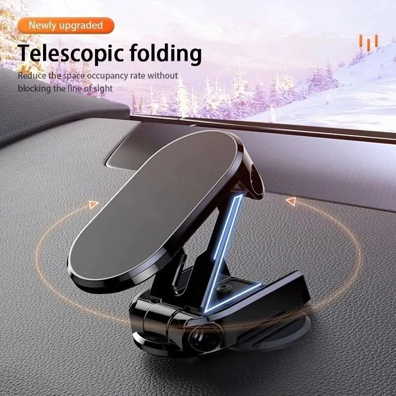 Magnetic Car Phone Holder | 360° Rotating Folding Car Mobile Mount Stand | Telescopic Dashboard Magnetic Phone Bracket for GPS, iPhone & Smartphones