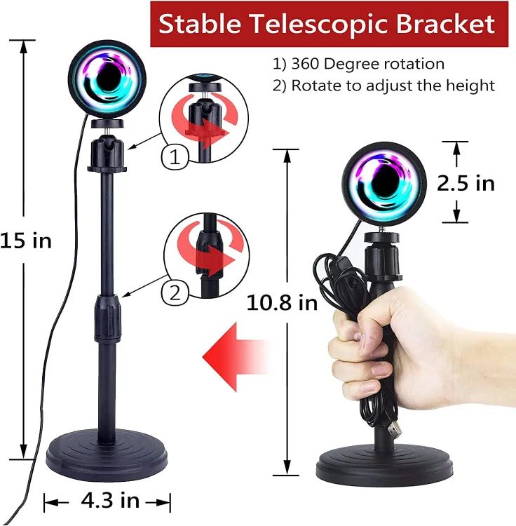 Remote Control RGB Sunset Lamp Projector | 16-Color Changing LED Sunset Projection Light | USB Mood & Ambient Lamp for Photoshoot, Room Decor & Mobile Photography