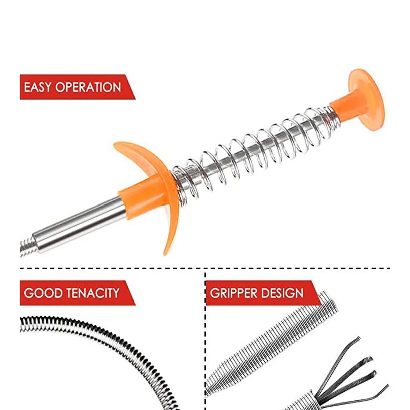 Drain Clog Remover Tool | Drain Cleaner Wire & Snake Stick | Spring Pipe Dredging Tool for Kitchen Sink, Bathroom & Hair Clog Cleaning (60cm)