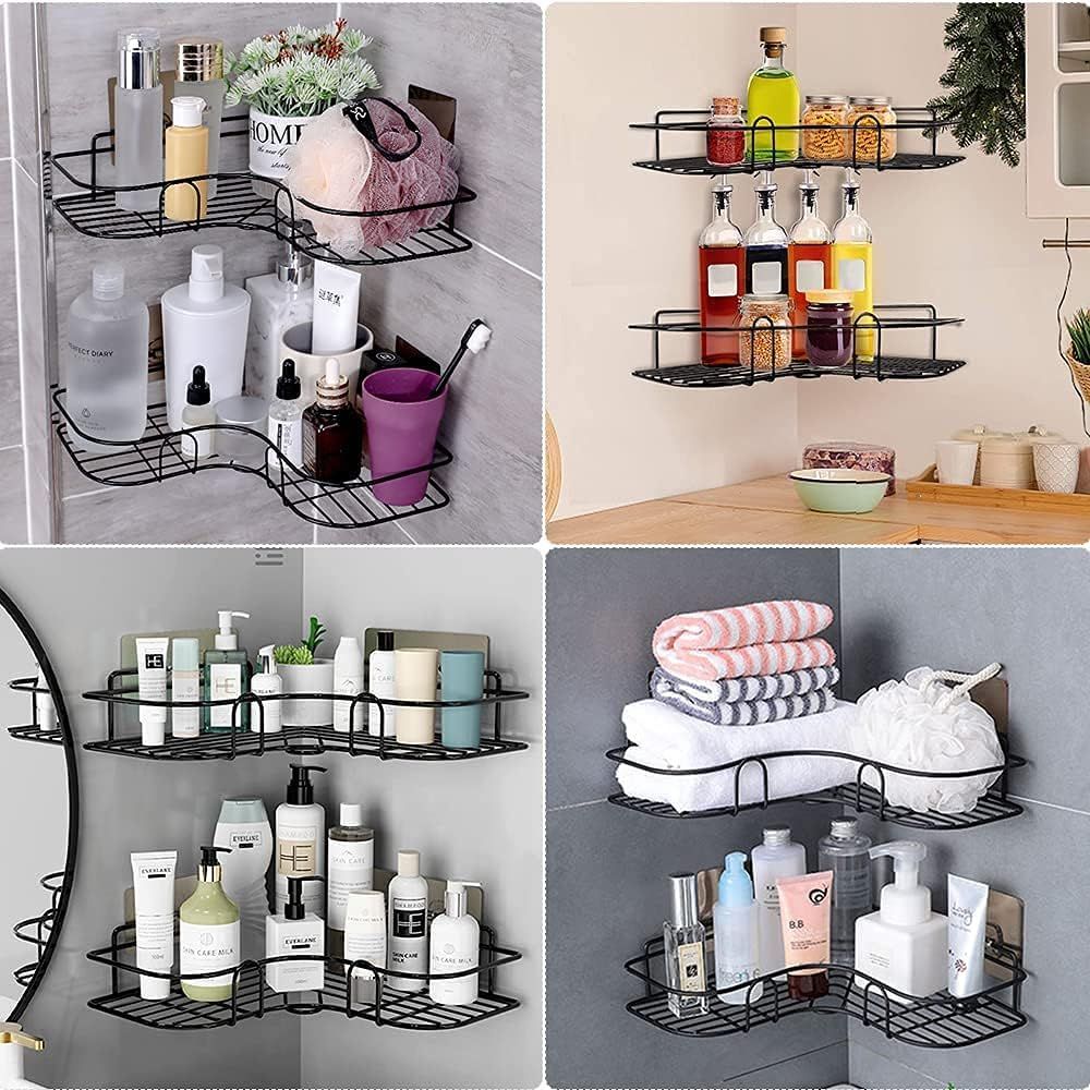 Bathroom & Kitchen Wall-Mounted Corner Shelf | Heavy-Duty Iron Shower Storage Rack | Multipurpose Wall Hanging Organizer for Shampoo, Spices & Accessories | Space-Saving Waterproof Corner Shelf