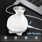 Rechargeable Electric Scalp Massager with 4 Heads – USB Handheld Head Massager for Stress Relief, Hair Care & Relaxation | Portable Multi-Mode Massage Brush for Home Use