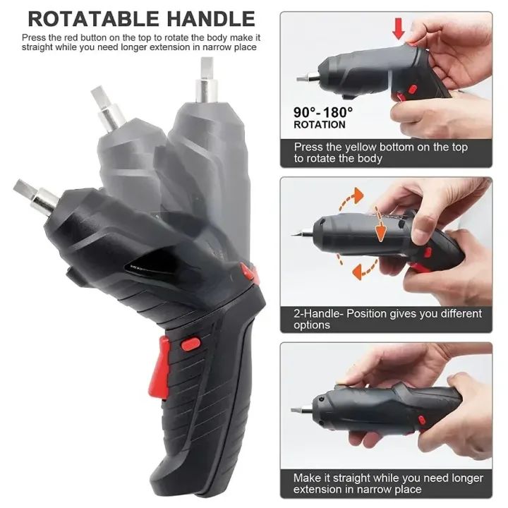 Portable Cordless Electric Screwdriver 47-in-1 Set – Rechargeable USB Power Screwdriver with LED Light | Rotating Straight & Gun Type Design for Home, Office & DIY Repairs
