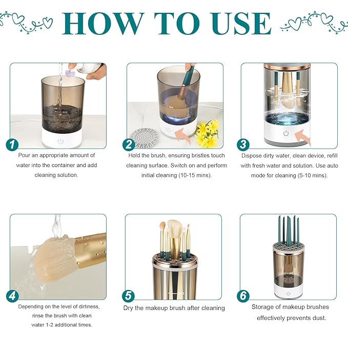 Electric Makeup Brush Cleaner – Automatic Cosmetic Brush Washing &amp; Drying Machine | Portable USB Beauty Brush Cleaner for All Brush Sizes